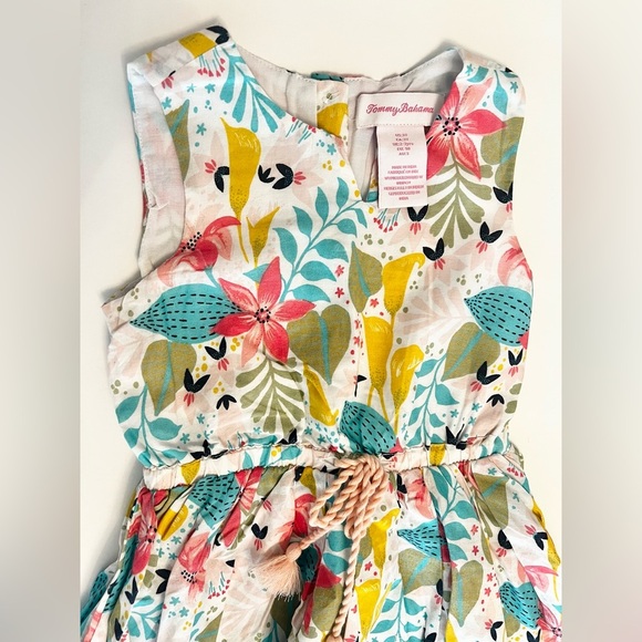 Tommy Bahama Tropical Floral Sleeveless Dress Kids Girl 3T w/Star Button Details - Picture 3 of 5